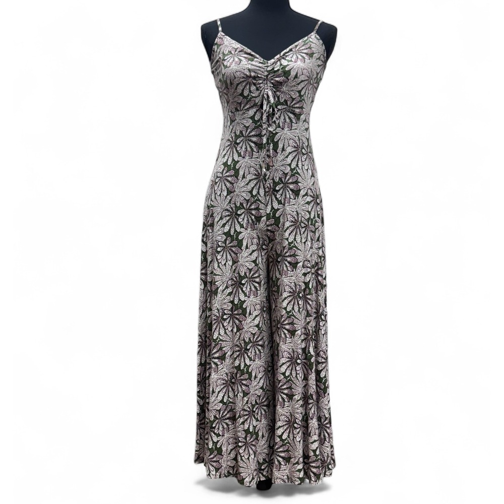 Anthropologie Jessie Floral Print Wide Leg Green Jersey Knit Jumpsuit Size XS - Picture 3 of 11